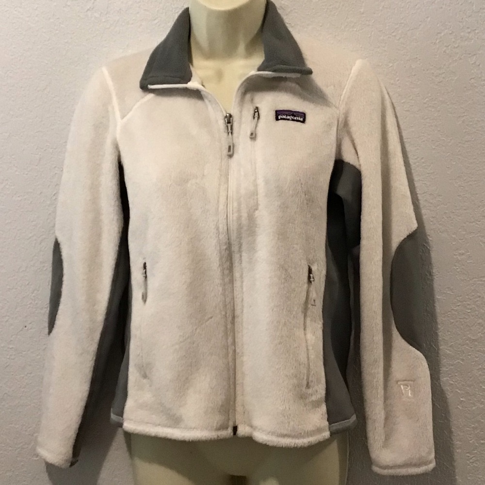 Patagonia white and gray fleece jacket Size S